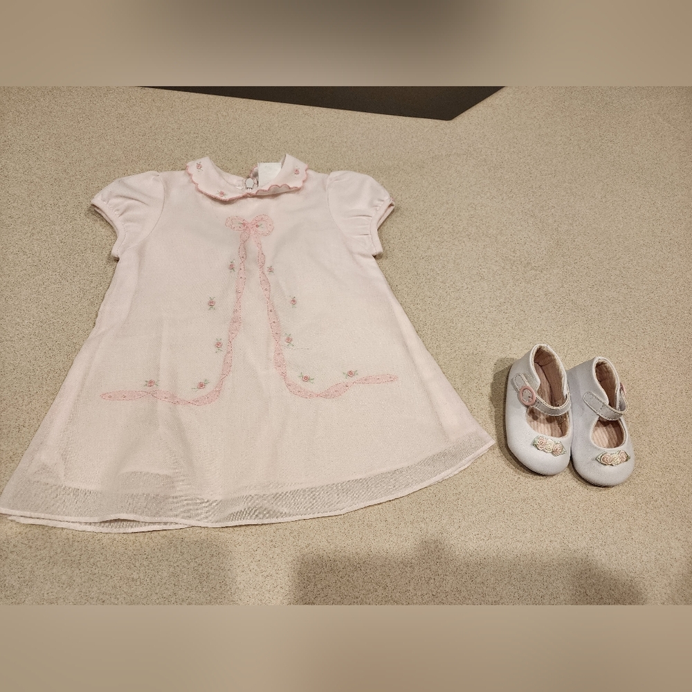 Sarah Louise 6m light pink embroidered dress short sleeve zip fastening lined